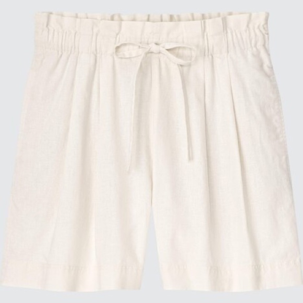 UNIQLO Cream Linen High Waist Drawstring Short